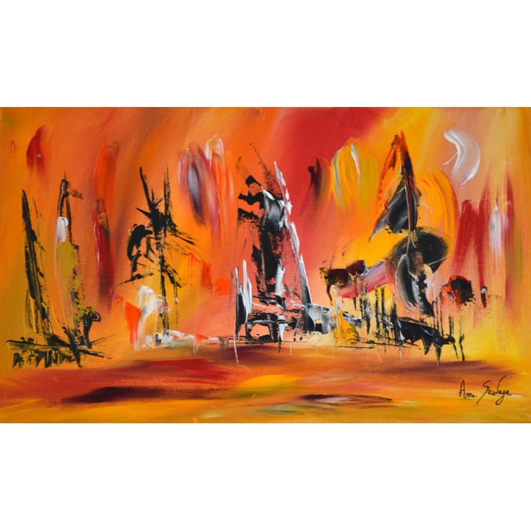Vers l'inconnu - Tableau abstrait jaune orange