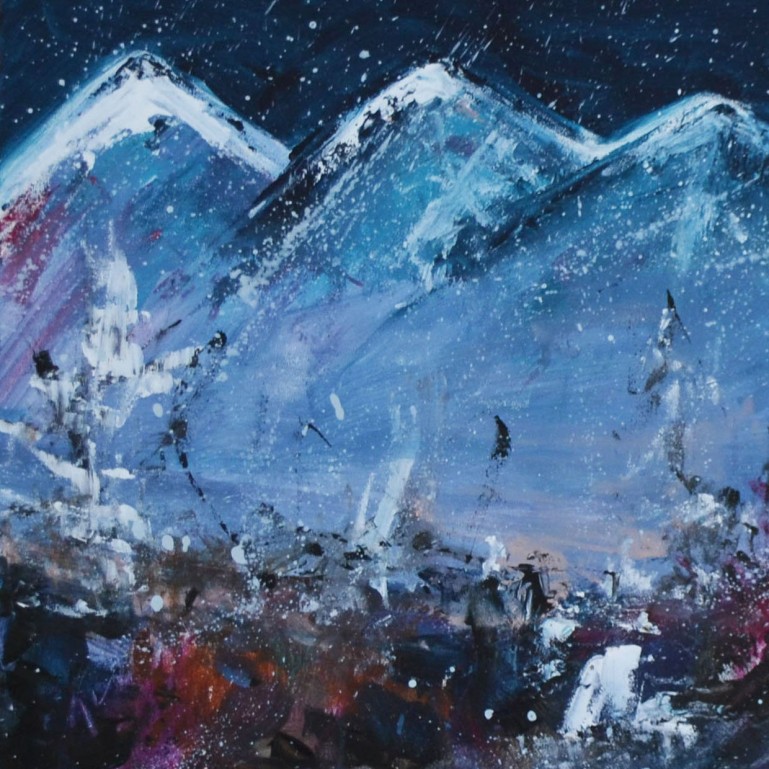 Tableau abstrait paysage de montagnes, peinture abstraite montagnes