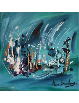 Tableau abstrait vert Les comètes magiques