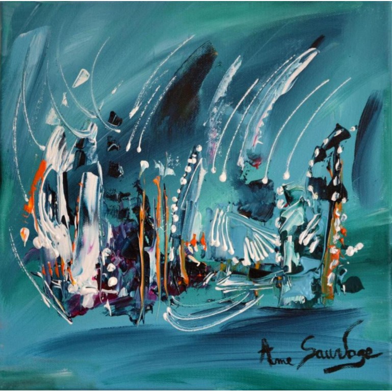 Tableau abstrait vert Les comètes magiques