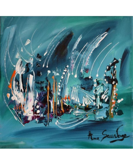 Tableau abstrait vert Les comètes magiques