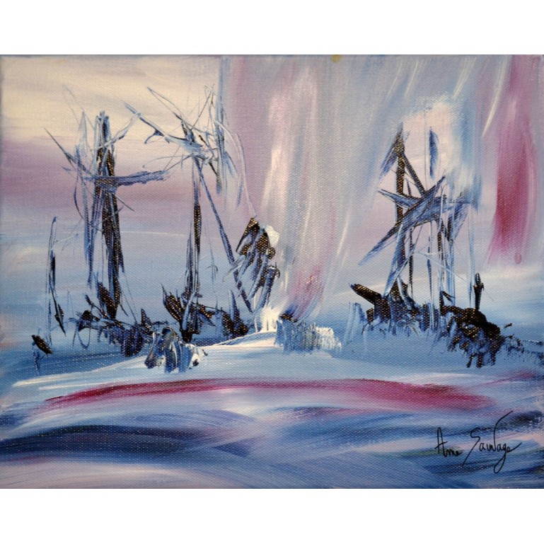 tableau abstrait violet blanc