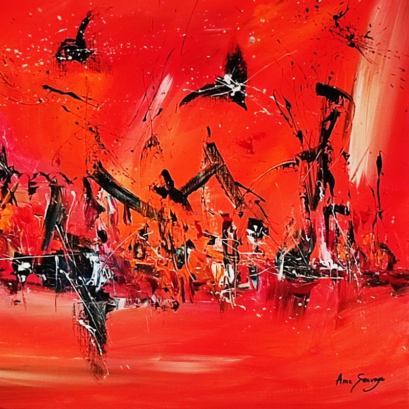 Tableau noir et rouge  Peinture abstraite Âme Sauvage