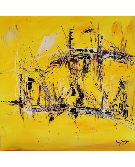 tableau abstrait jaune noir moderne