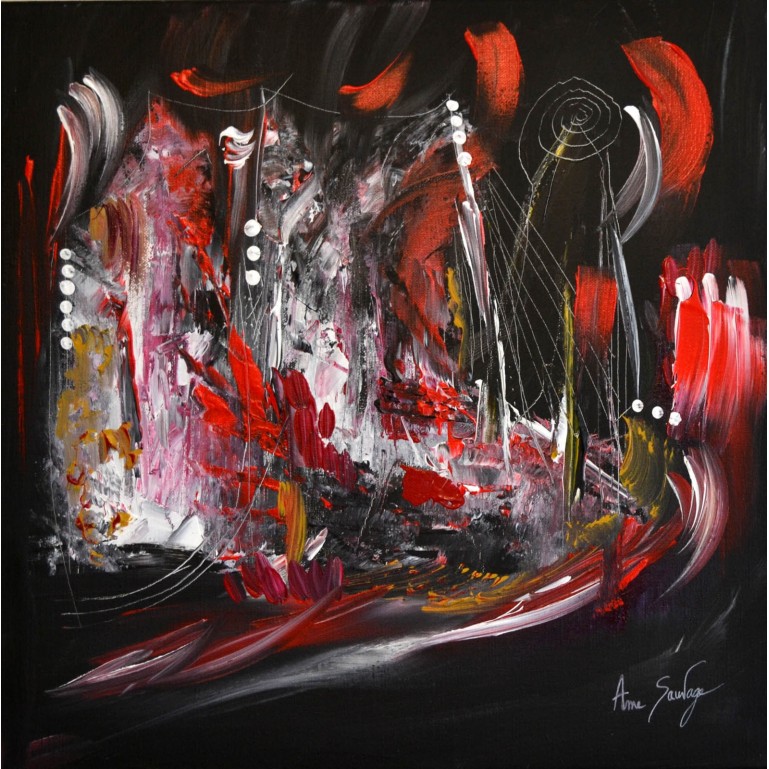 tableau abstrait rouge noir blanc