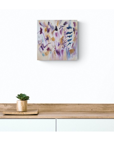 tableau abstrait moderne violet ocre fleurs