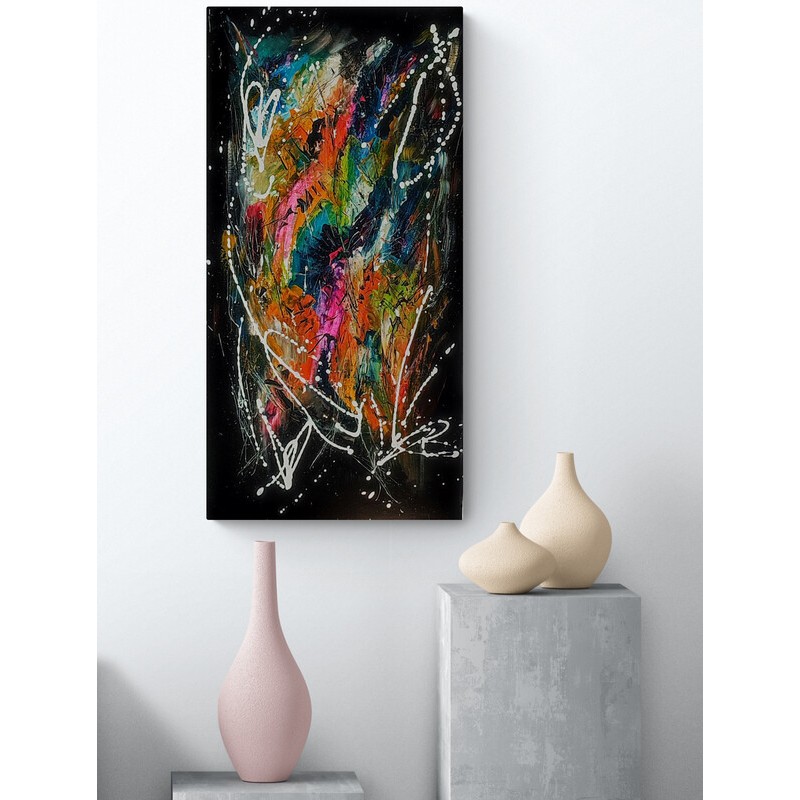tableau abstrait panoramique coloré et flashy - tableau vertical moderne