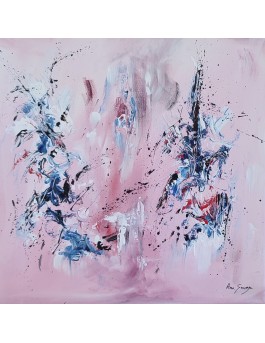 tableau abstrait rose bleu