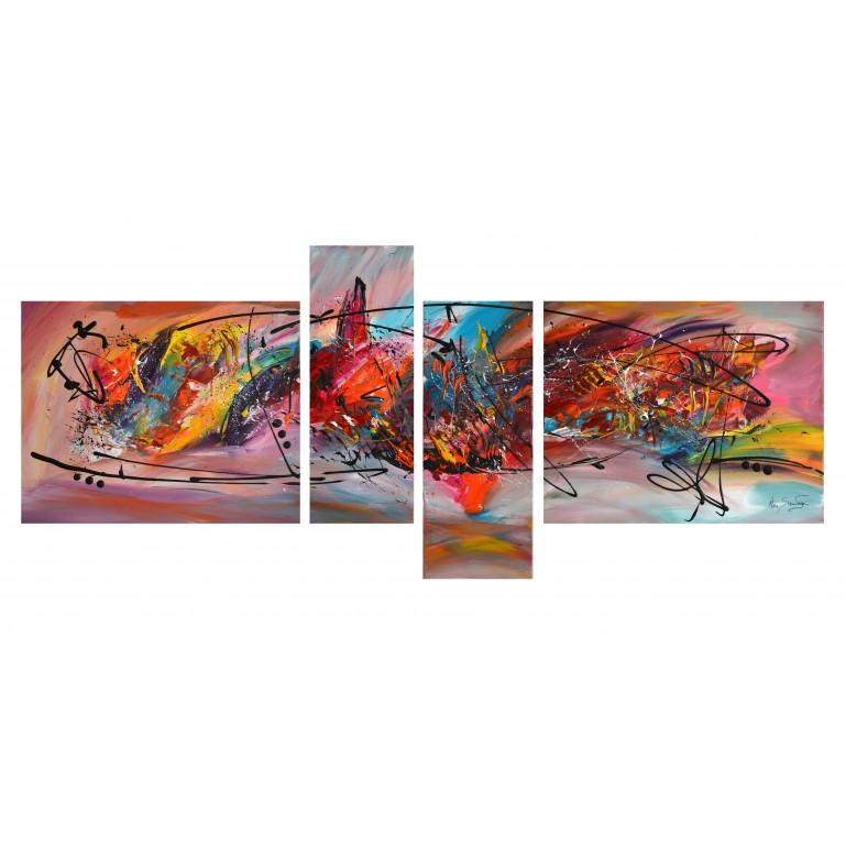 tableau quadriptyque multicolore