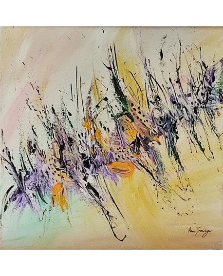 tableau peinture abstraite violet jaune