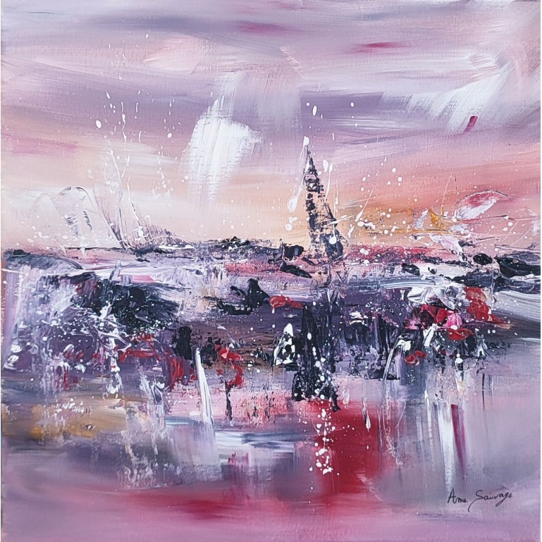 tableau abstrait violet rose