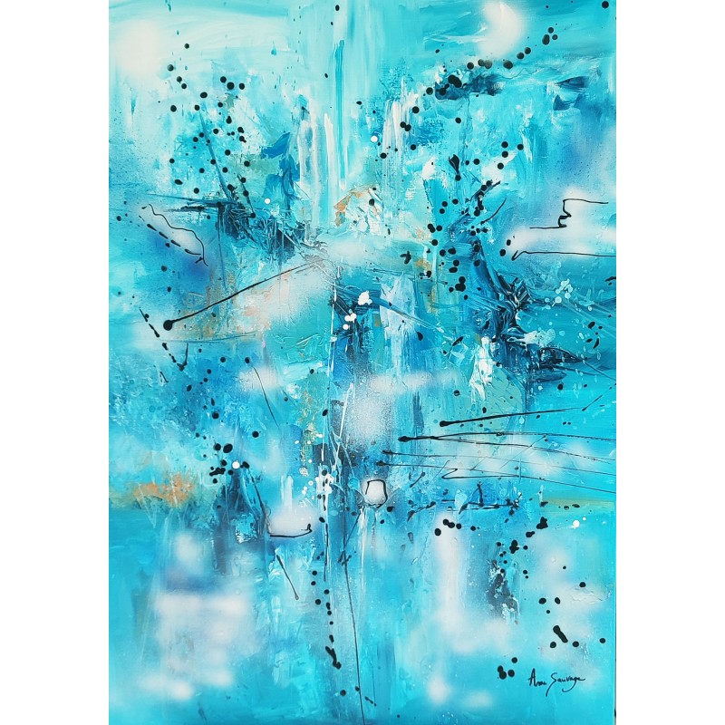 tableau abstrait vertical bleu turquoise