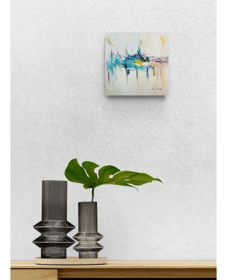 tableau abstrait moderne bleu jaune