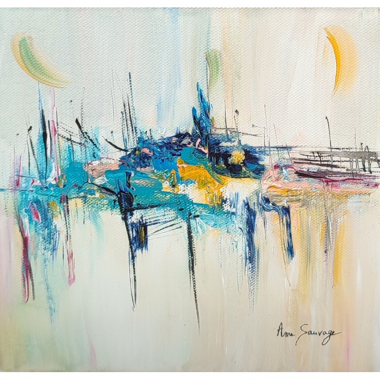 tableau abstrait contemporain bleu jaune