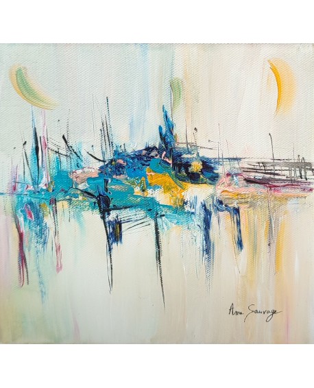 tableau abstrait contemporain bleu jaune
