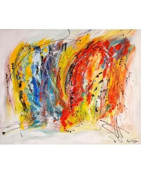 grand tableau abstrait multicolore - peinture coloree
