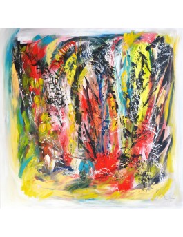 La vie se colore - tres grand tableau abstrait multicolore