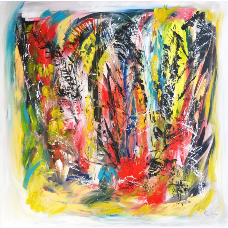 La vie se colore - tres grand tableau abstrait multicolore