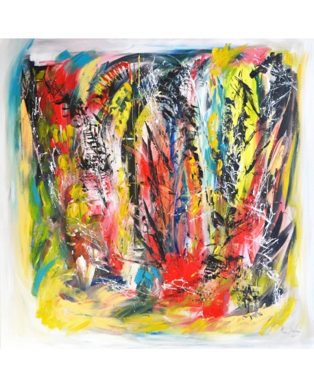 La vie se colore - tres grand tableau abstrait multicolore