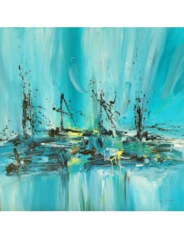 tableau abstrait bleu et jaune