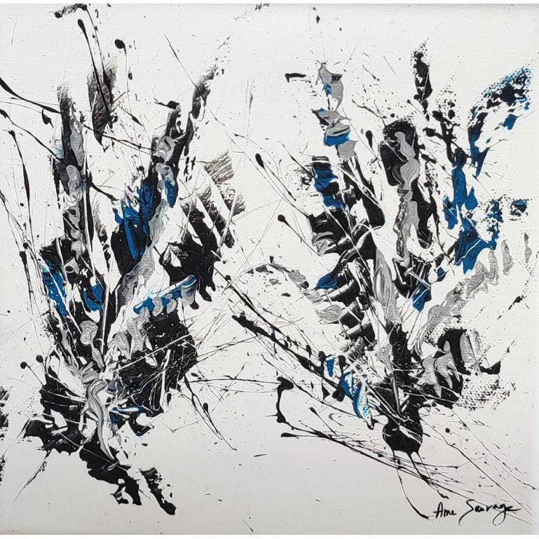 tableau abstrait noir blanc bleu