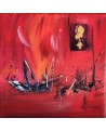 tableau moderne rouge bateau
