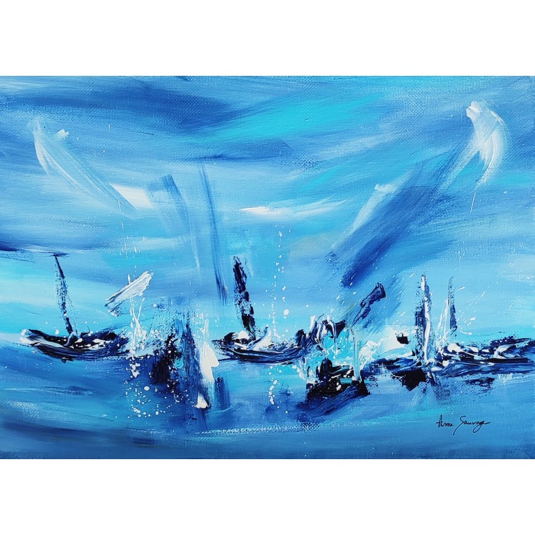 tableau bleu bateaux