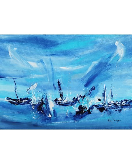 tableau bleu bateaux