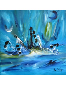 Belle nuit en mer - tableau abstrait bleu