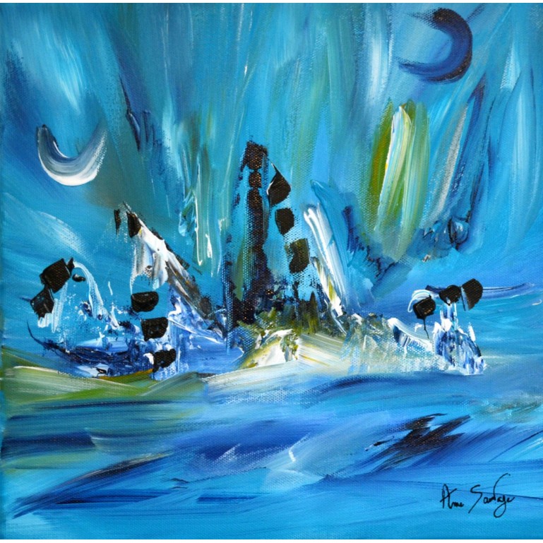 Belle nuit en mer - tableau abstrait bleu