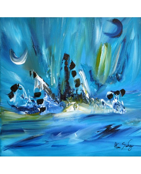 Belle nuit en mer - tableau abstrait bleu