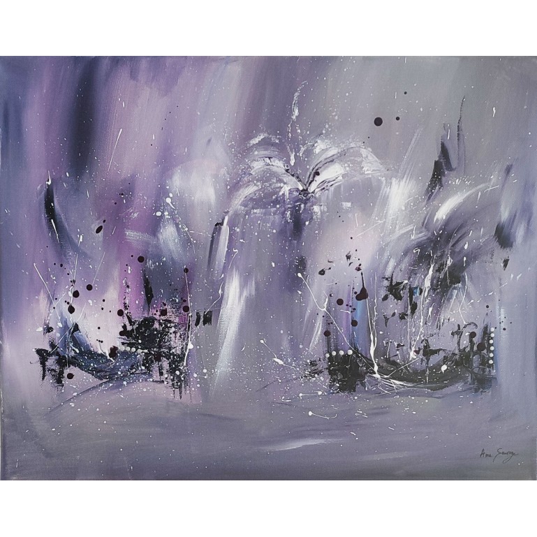 tableau abstrait violet mauve blanc
