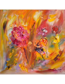 tableau abstrait fleurs - peinture florale multicolore