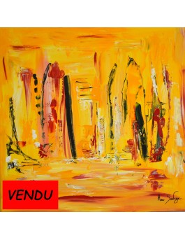 tableau abstrait jaune et rouge moderne