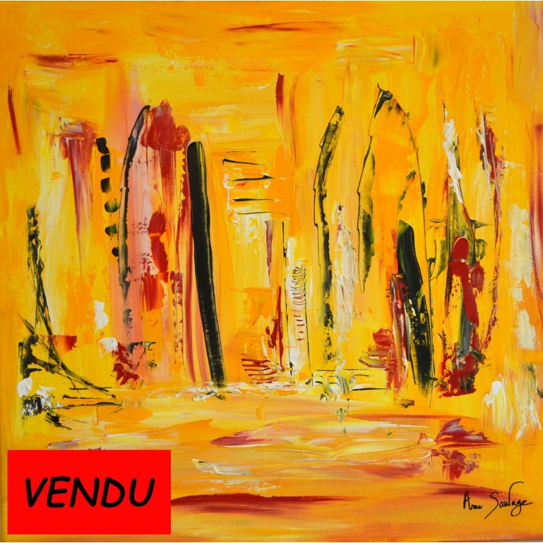 tableau abstrait jaune et rouge moderne