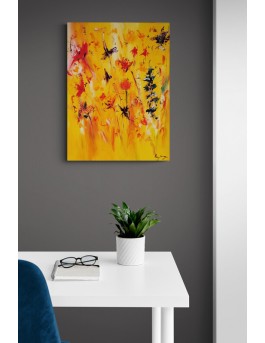 tableau jaune vertical moderne de fleurs