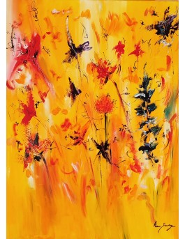 tableau jaune vertical de fleurs