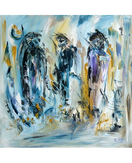 3 rois - tableau abstrait bleu