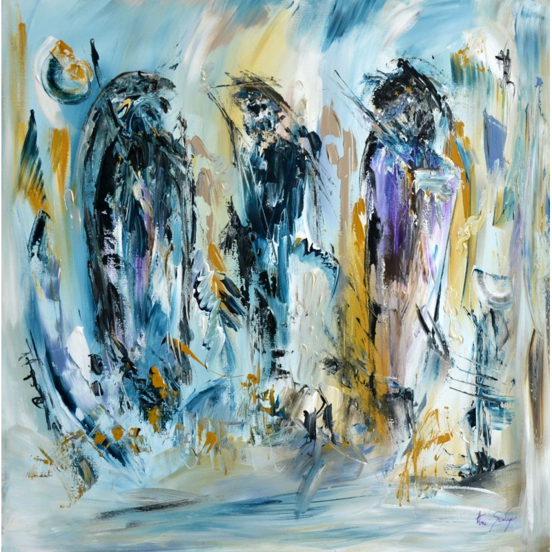 3 rois - tableau abstrait bleu
