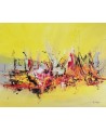 tableau abstrait jaune gris rouge