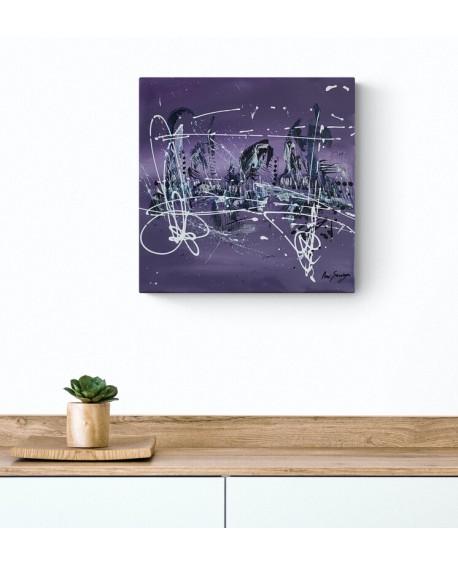 tableau abstrait moderne violet blanc