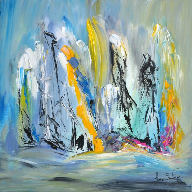 En plein océan - tableau abstrait bleu