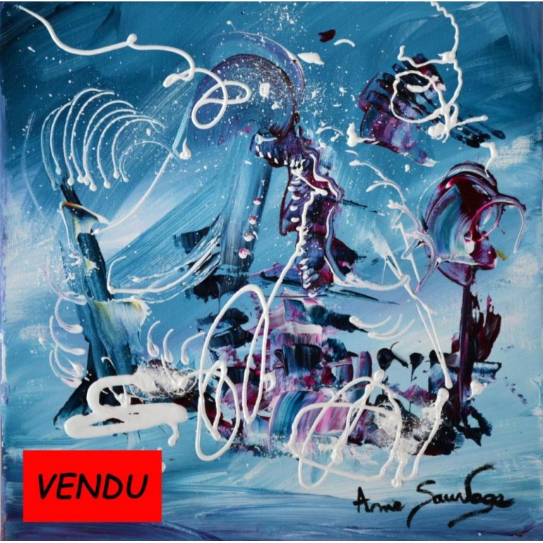tableau abstrait bleu et violet L'enchantement de la bonne fée