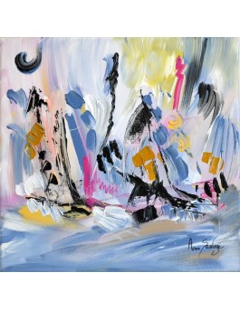 Paradisiaque - tableau abstrait blanc et coloré