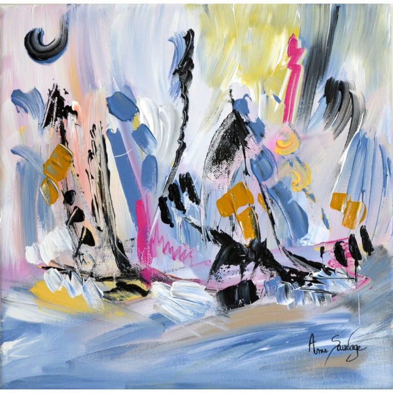 Paradisiaque - tableau abstrait blanc et coloré