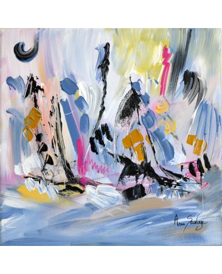 Paradisiaque - tableau abstrait blanc et coloré