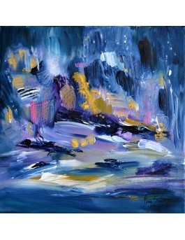 Pluie phosphorescente - tableau abstrait mauve