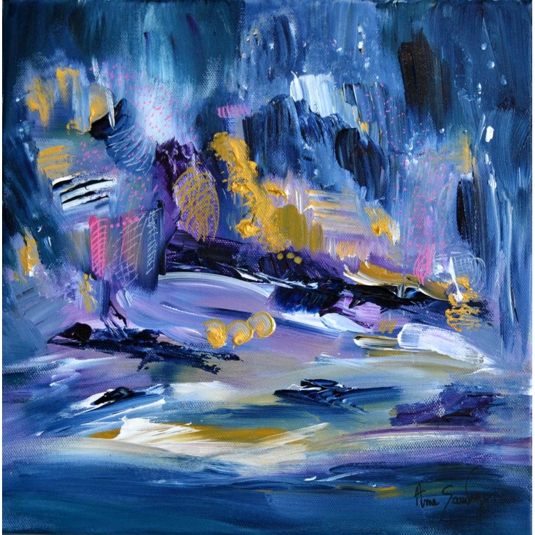 Pluie phosphorescente - tableau abstrait mauve