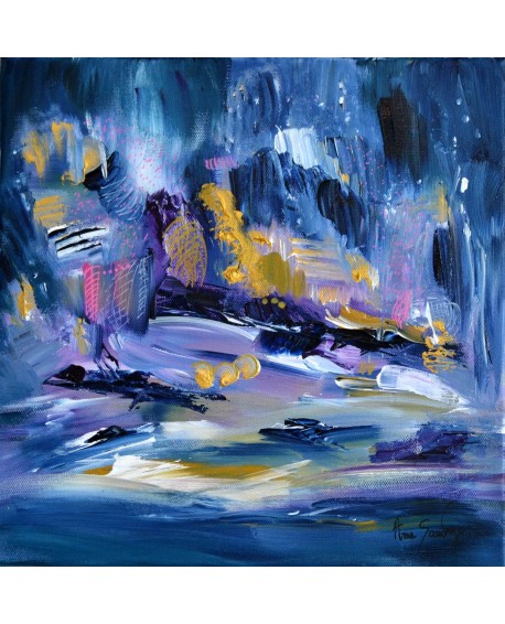 Pluie phosphorescente - tableau abstrait mauve
