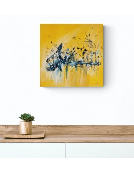 tableau abstrait jaune bleu moderne